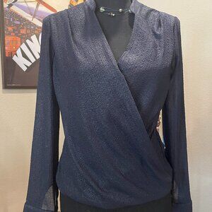 Old Navy Textured Navy Long Sleeve Women's Blouse Size 2